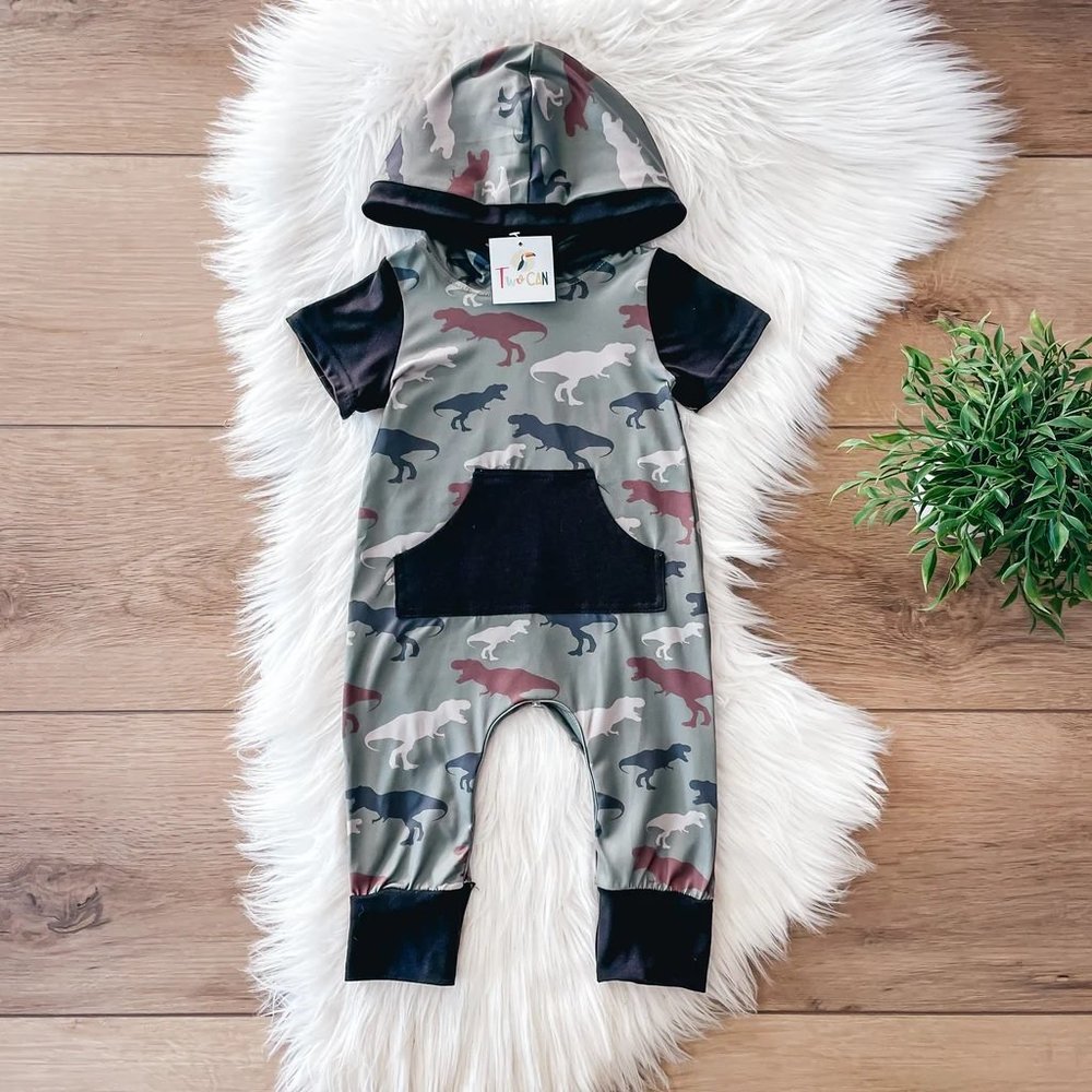 Dino Camo Hooded Infant Romper